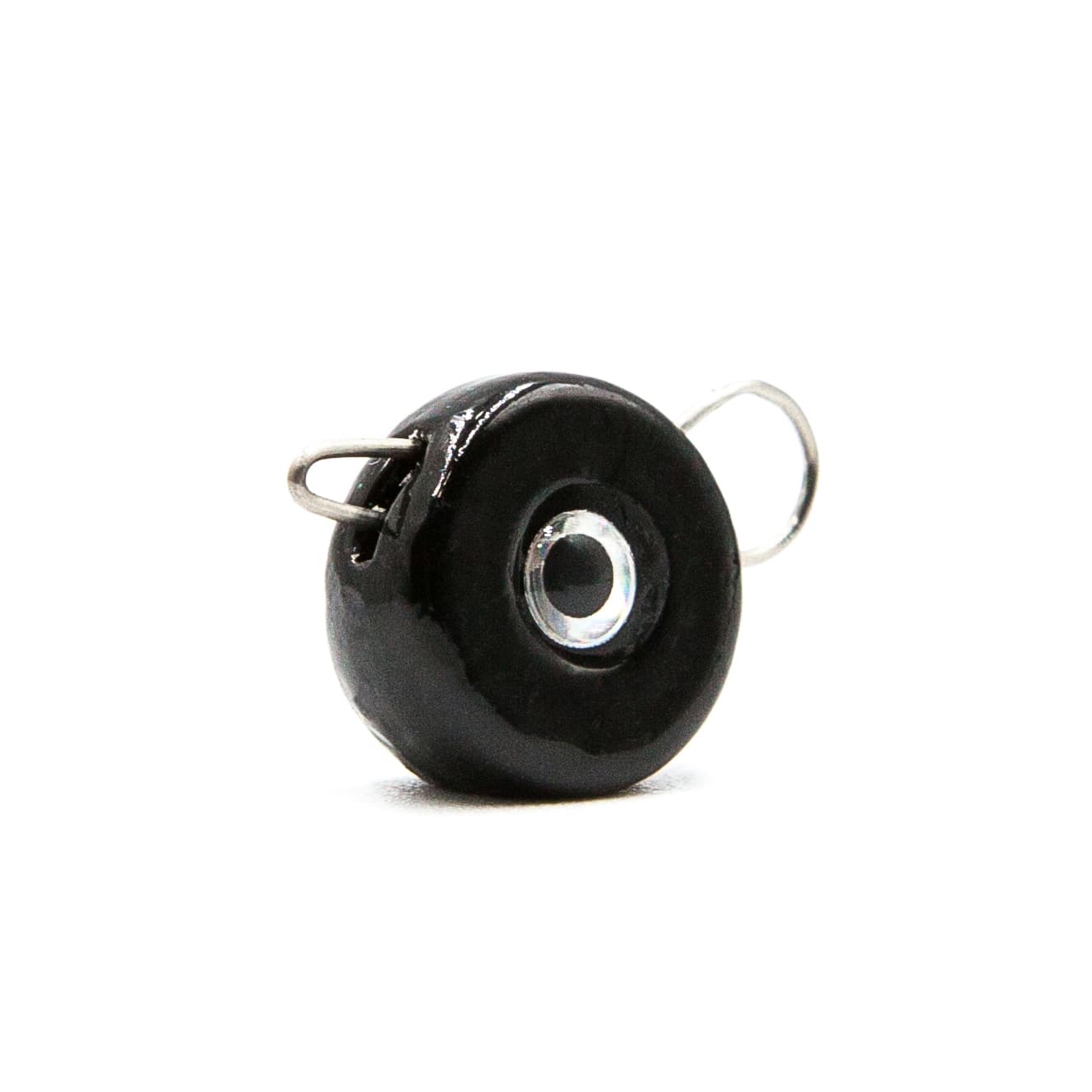 Close-up of black quick-change clip weights for soft plastic rigs