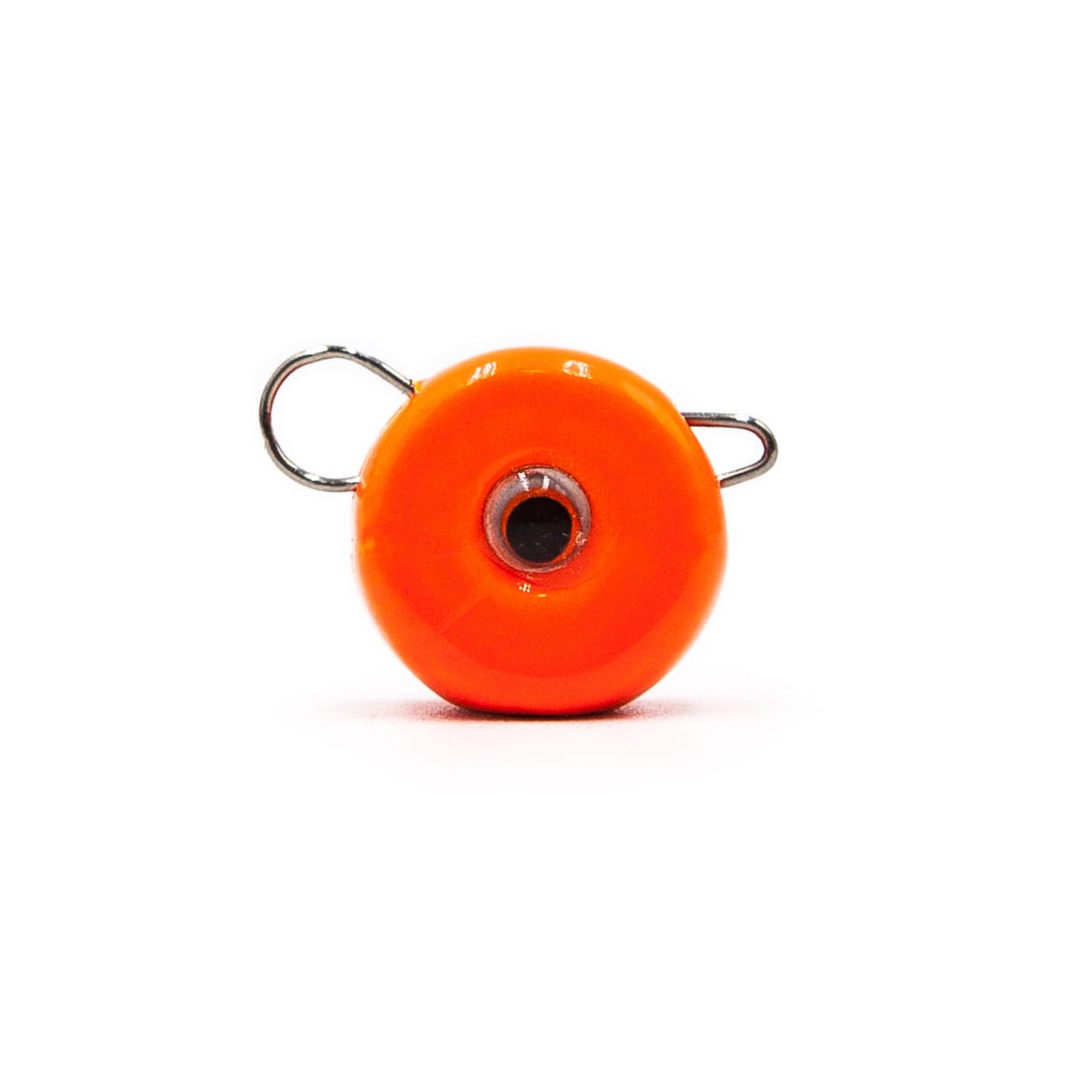 Orange FishTrailCo Eccentric quick-change weight with applied 3D eye and removable wire clip