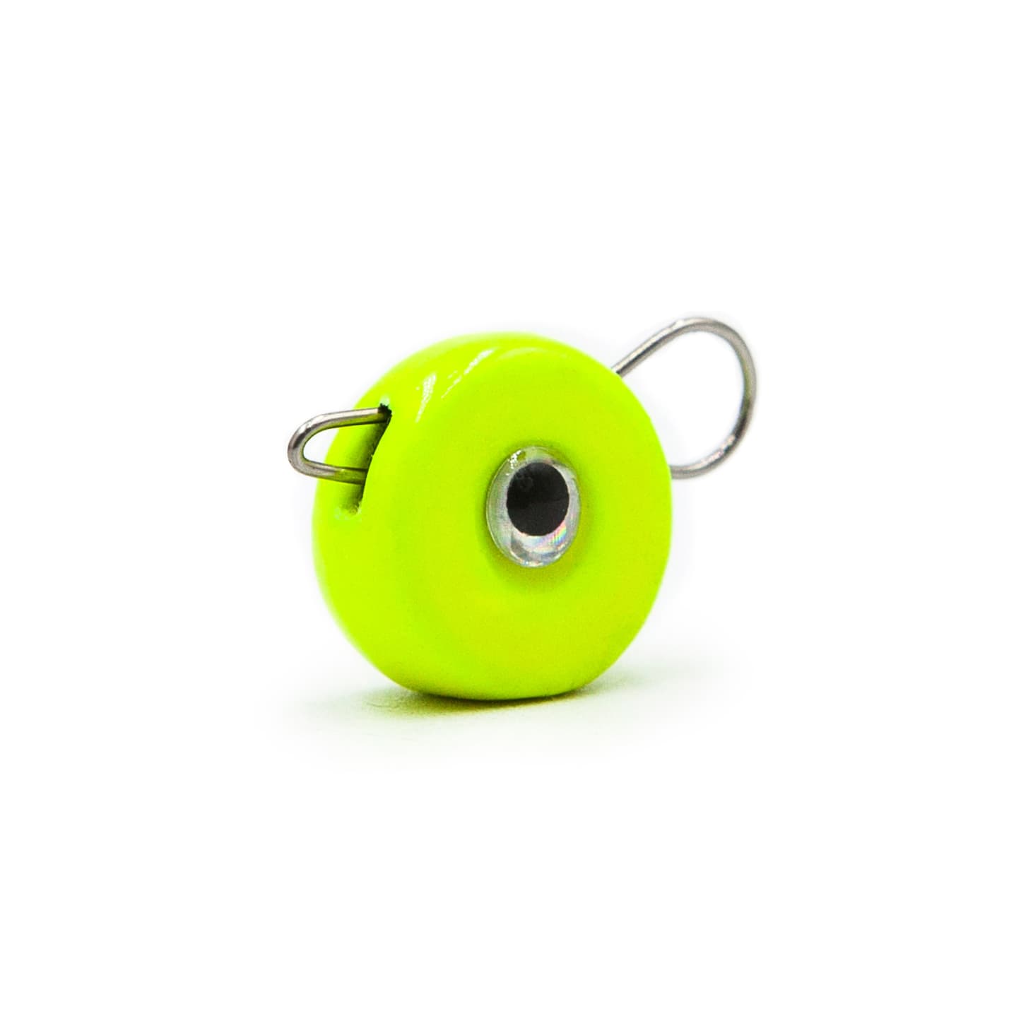 Close-up of lime quick-change clip weights for soft plastic rigs