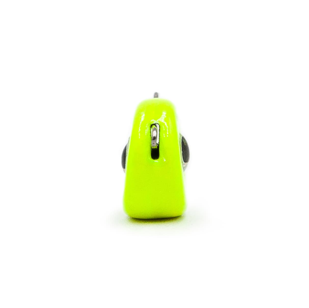 Lime eccentric fishing weights showing painted bodies and clip connections