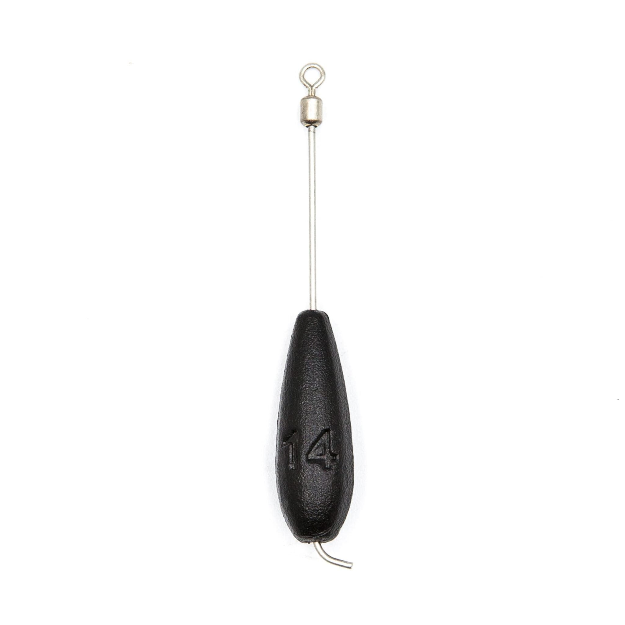 Single dark brown Tokyo Rig weight with wire stem for soft plastic bottom-contact fishing.