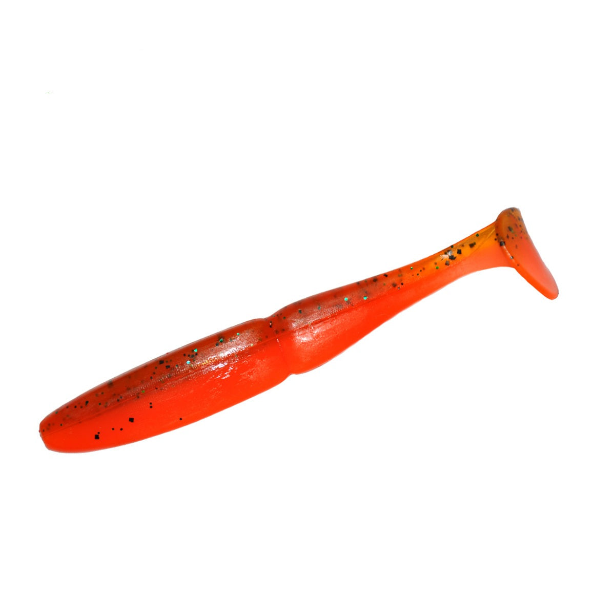 Slim Shad 3.3-inch Red Orange Flake paddle tail swimbait soft plastic lure with a slim baitfish profile and subtle tail kick.