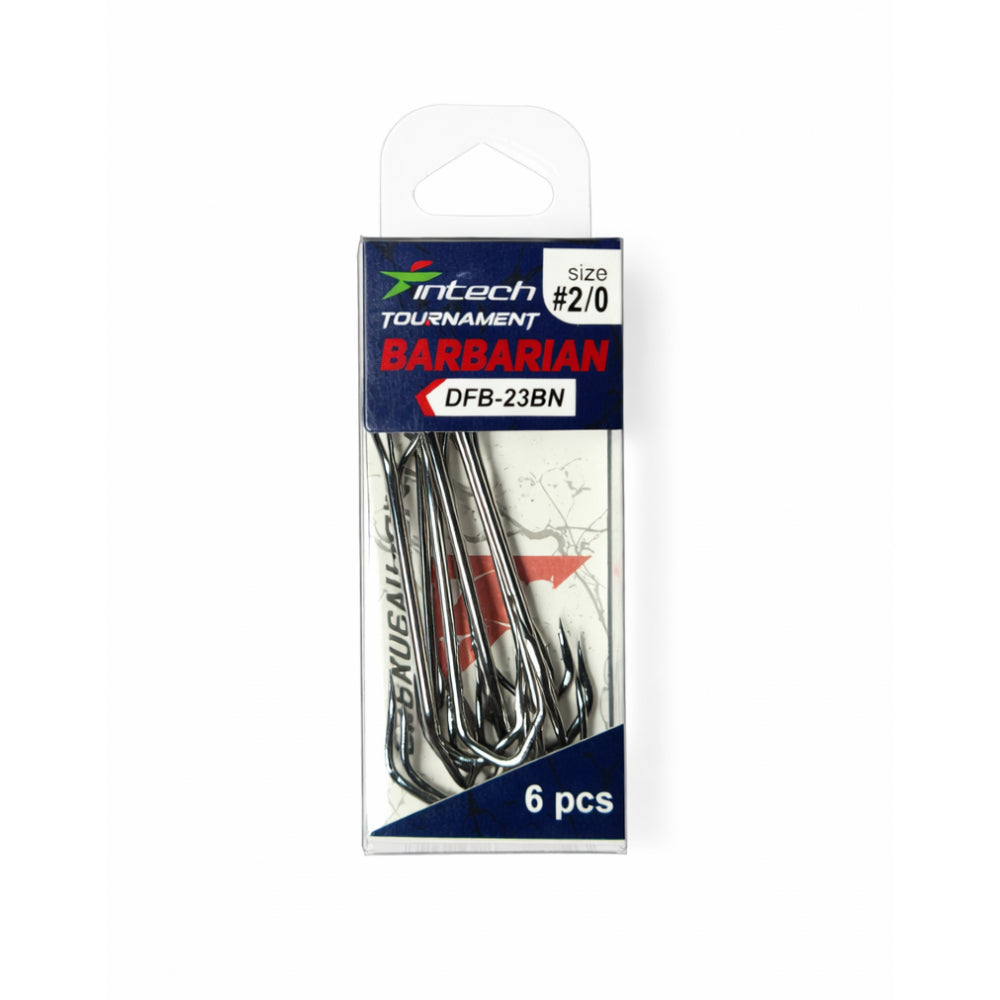 Pack of Intech Tournament Barbarian fishing hooks with packaging on a white background