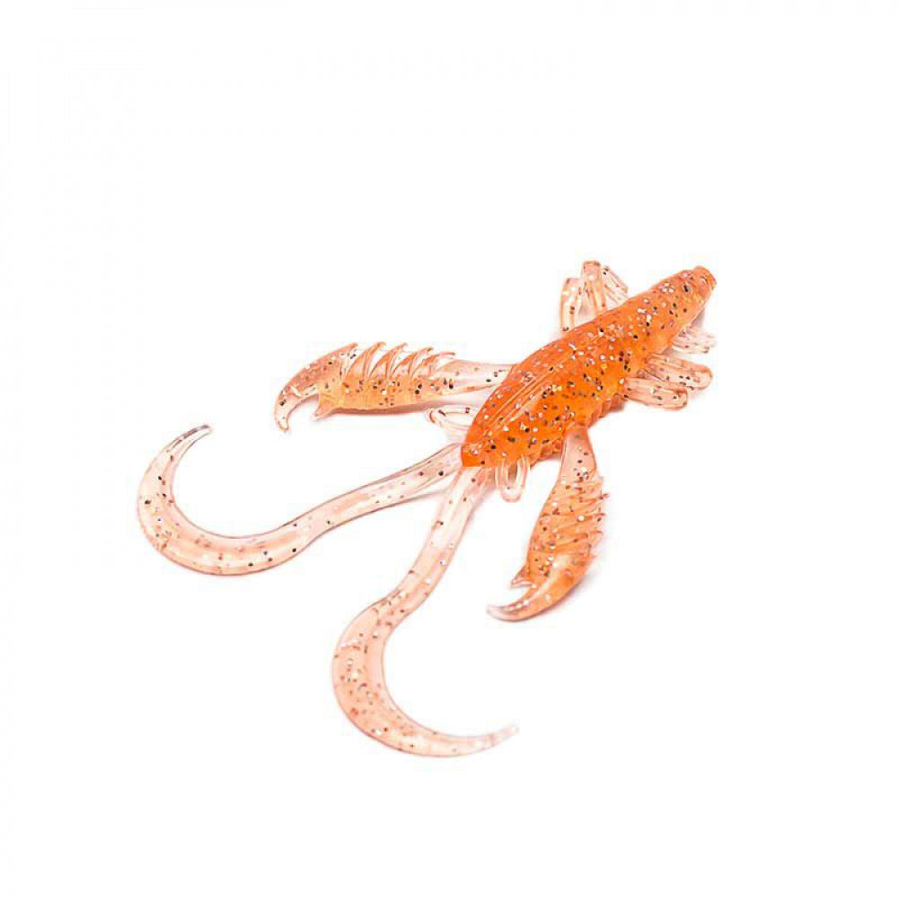 Translucent orange Bait Breath Virtual Craw 3.6-inch creature bait with glitter.