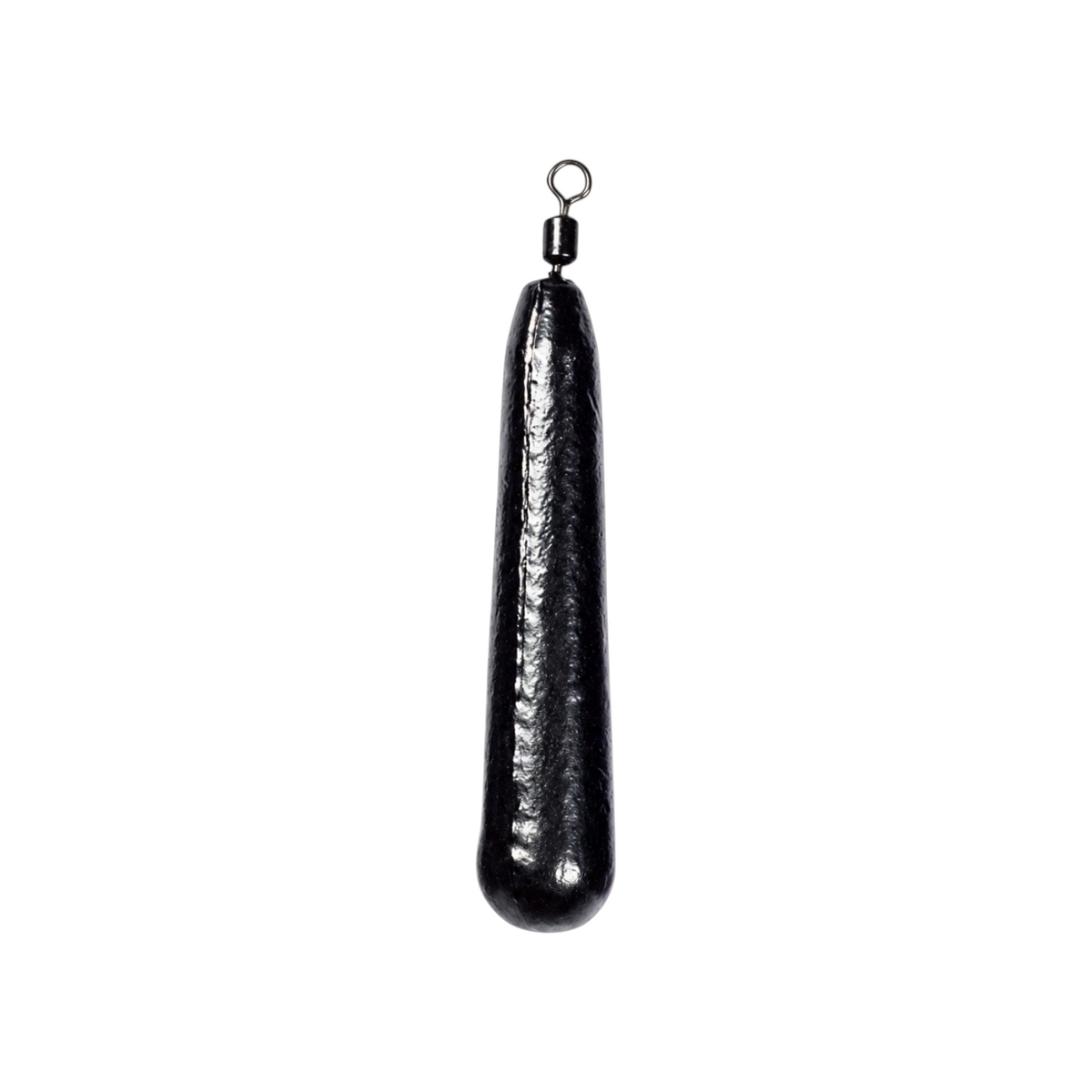 Single FishTrailCo 10g Slim Teardrop Drop Shot weight with a black finish and integrated swivel.