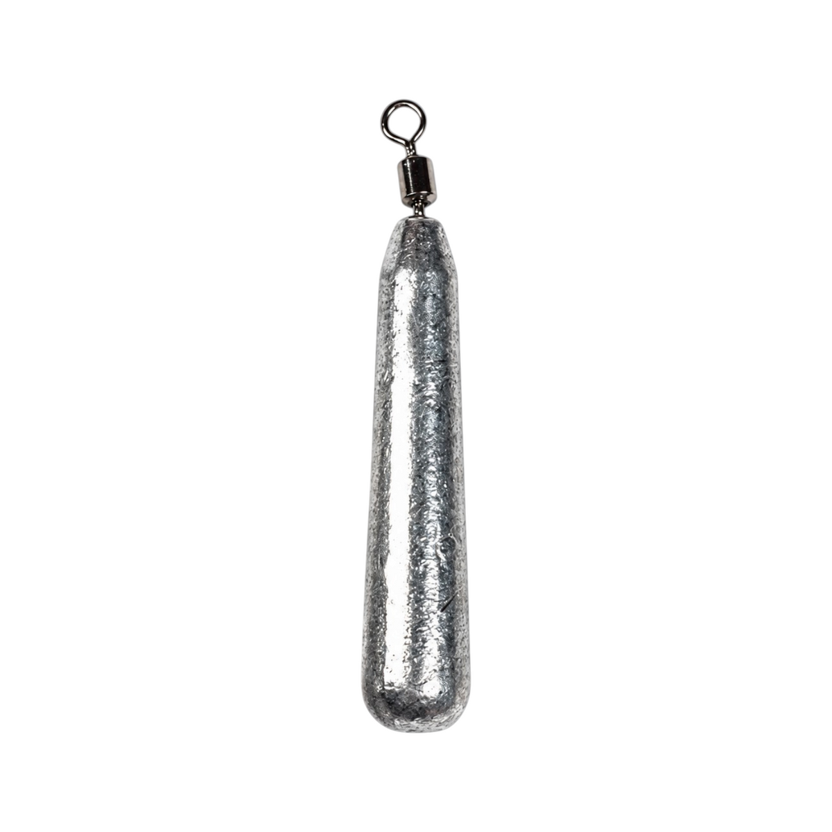 Single FishTrailCo 12g Slim Teardrop Drop Shot weight with an unpainted lead body and integrated swivel.