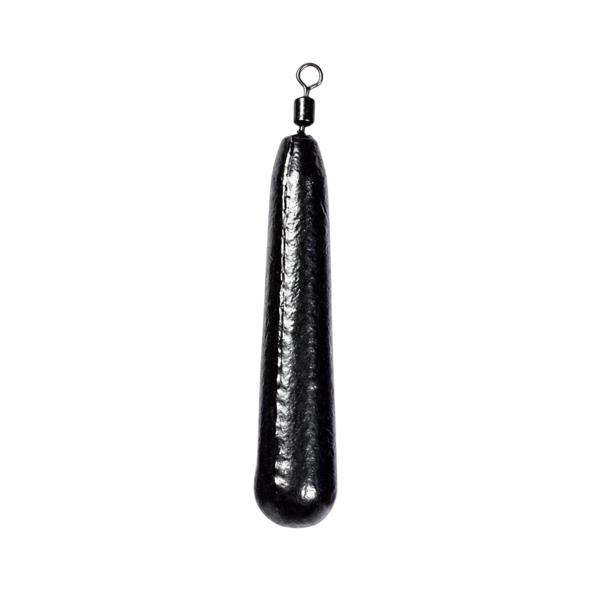 Single FishTrailCo 15g Slim Teardrop Drop Shot weight with a black finish and integrated swivel.
