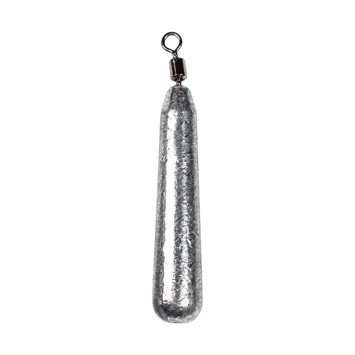 Single FishTrailCo 15g Slim Teardrop Drop Shot weight with an unpainted lead body and integrated swivel.