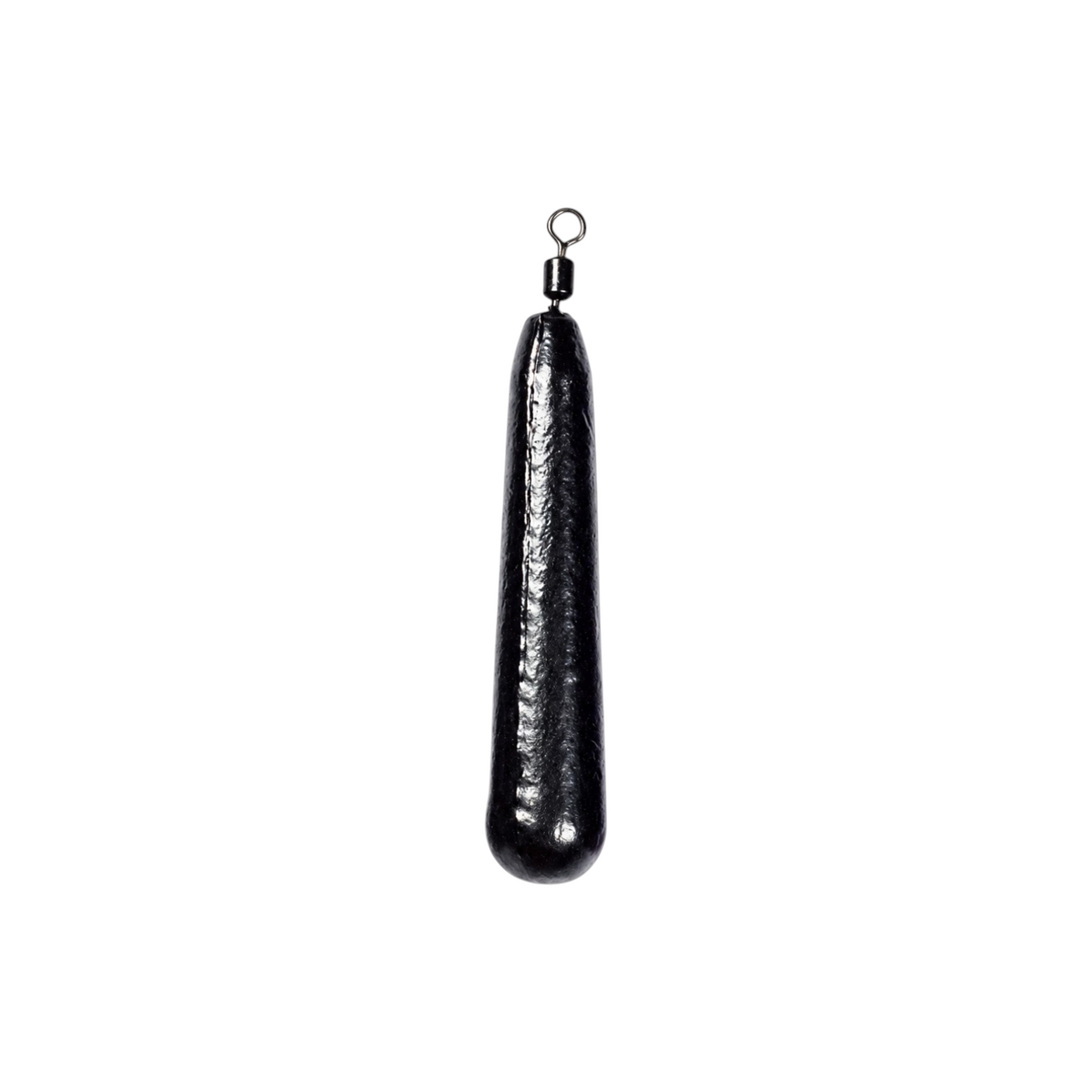 Single FishTrailCo 7g Slim Teardrop Drop Shot weight with a black finish and integrated swivel.