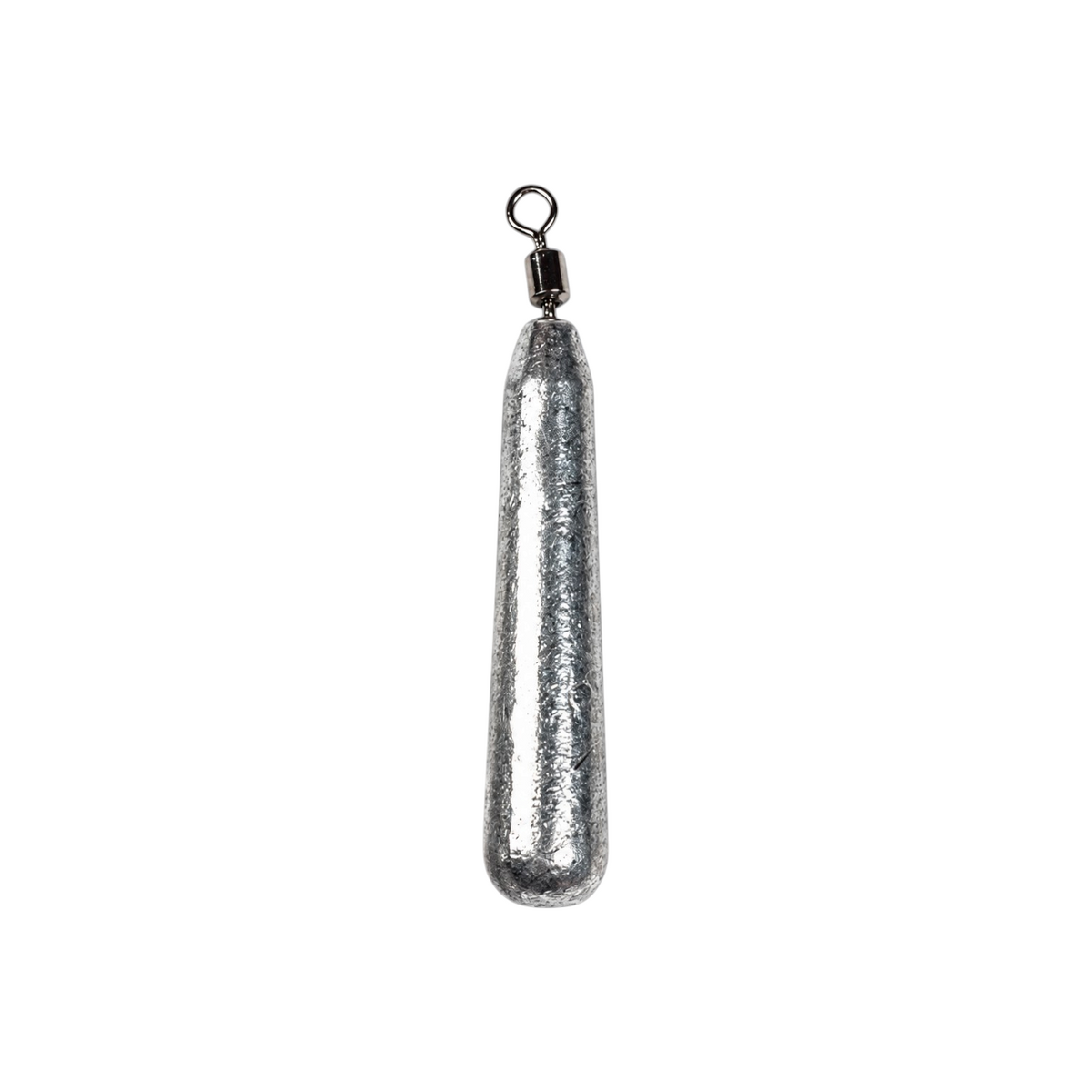 Single FishTrailCo 8g Slim Teardrop Drop Shot weight with an unpainted lead body and integrated swivel.