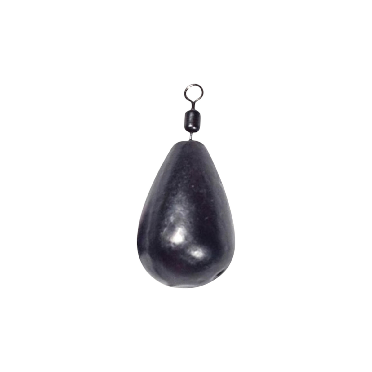 Single FishTrailCo 1g Teardrop Jig Rig weight with a black finish and integrated swivel.