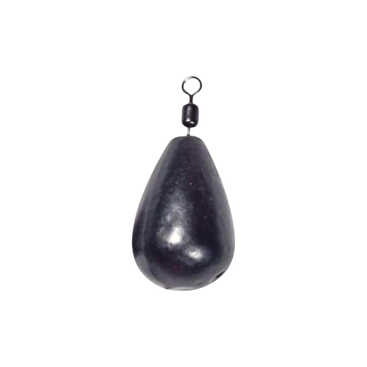 Single FishTrailCo 2g Teardrop Jig Rig weight with a black finish and integrated swivel.