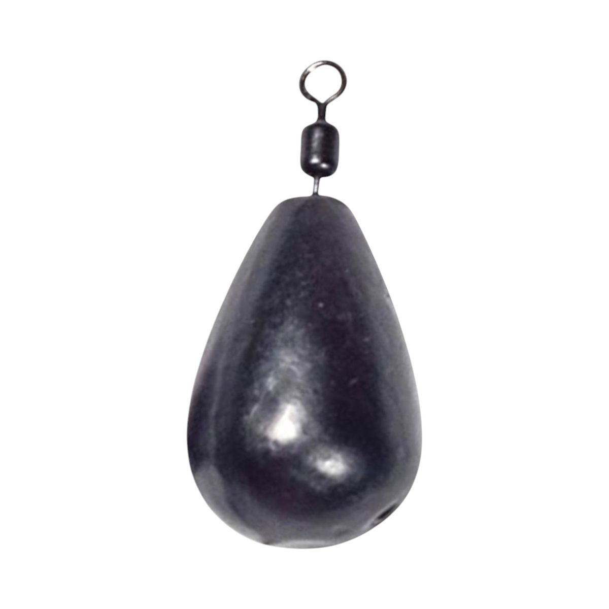 Single FishTrailCo 7g Teardrop Jig Rig weight with a black finish and integrated swivel.