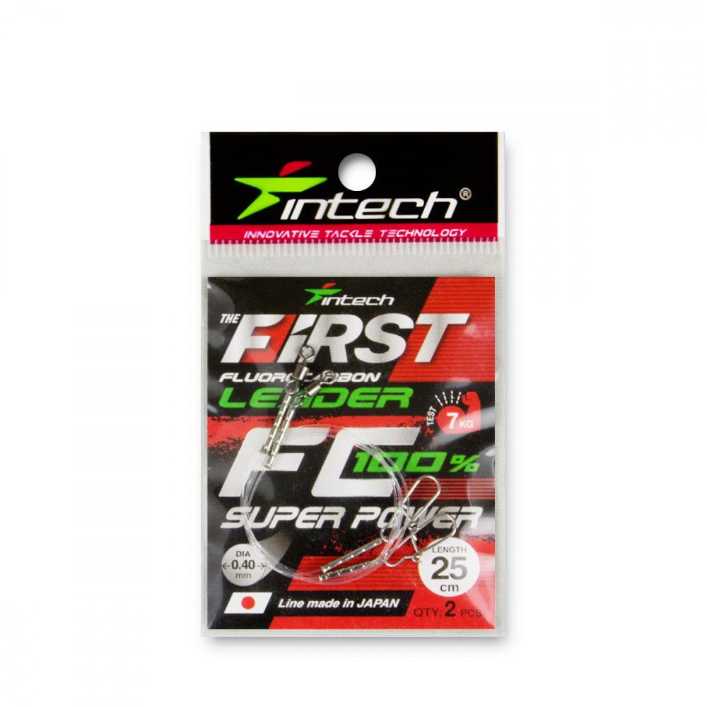 Intech FC First 10-inch fluorocarbon leaders in retail packaging.