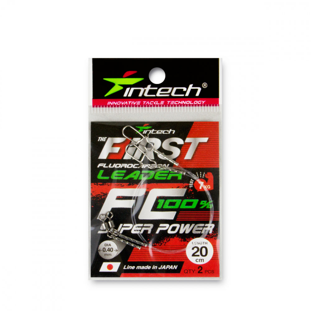 Intech FC First 8-inch fluorocarbon leaders in retail packaging.