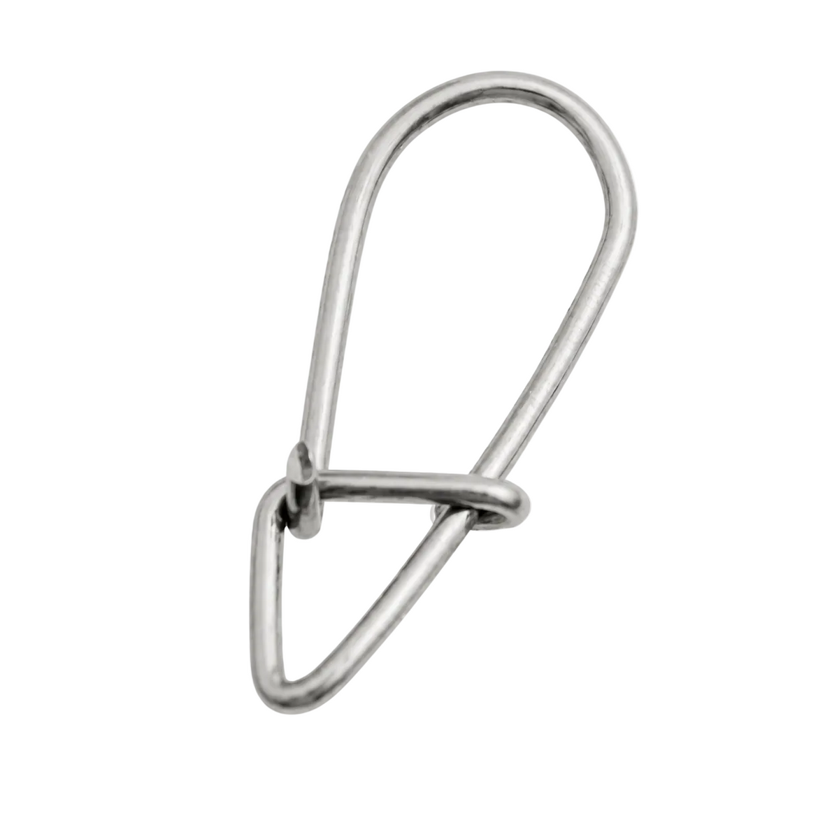 Intech Micro Custom fishing snap shown vertically, with its wire closure visible.