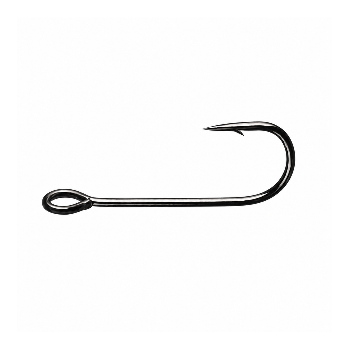 Black Intech Tournament Spear SMV-32SB single hook shown horizontally, with a large eye, straight shank and barbed point on a white background.
