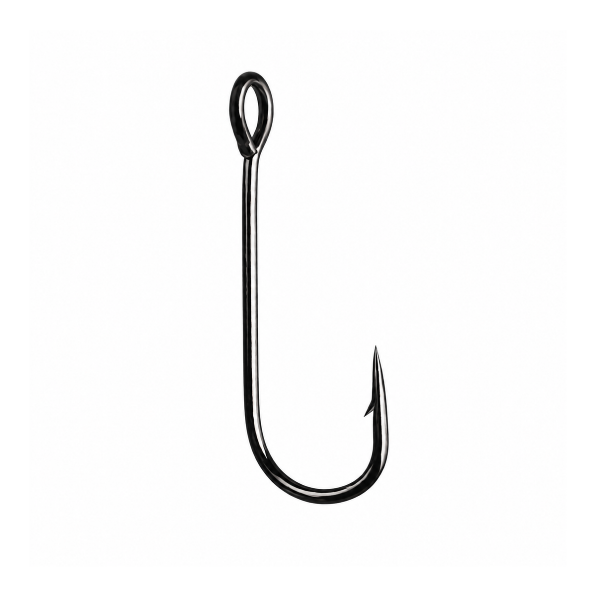 Black Intech Tournament Spear SMV-32SB single hook shown upright, with a large eye and barbed point on a white background.