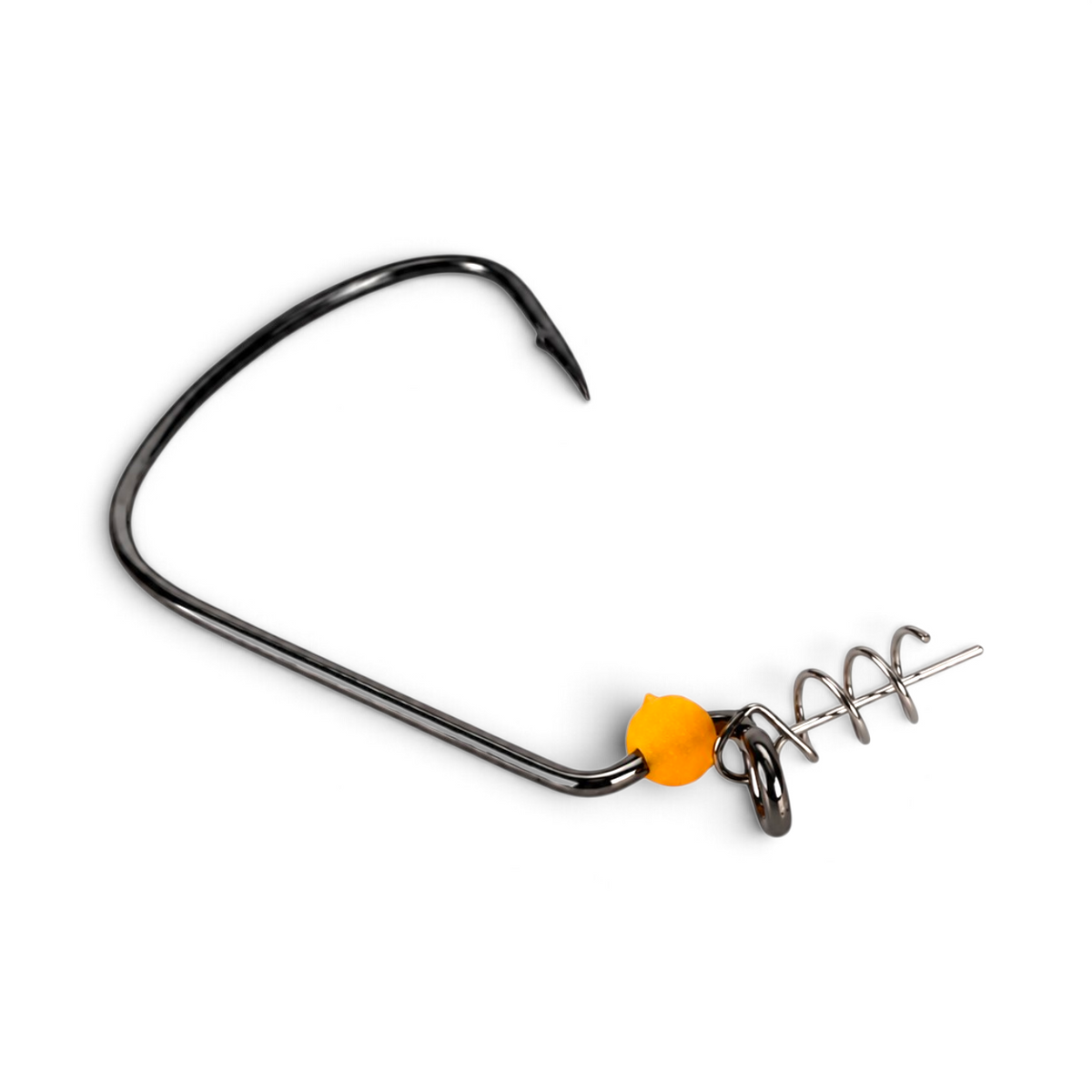 Magna 777 LE CP LEHS offset hook shown horizontally with an orange stopper bead and Helix spring keeper.