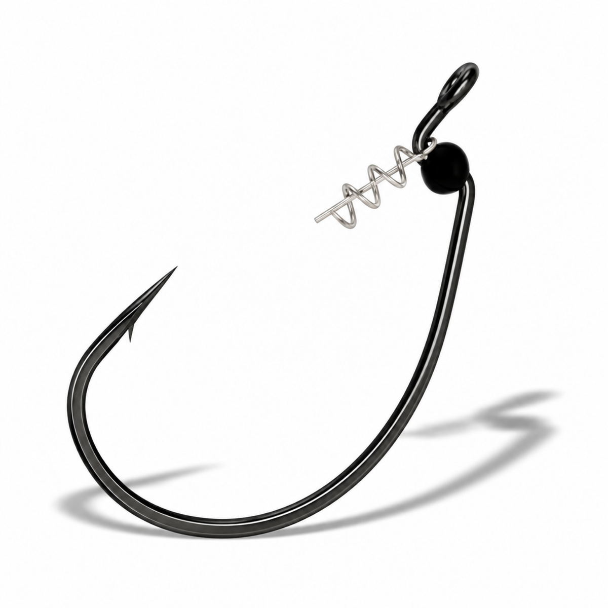 Magna B-93 LEHS offset hook with Helix spring keeper and black stopper bead on a white background.