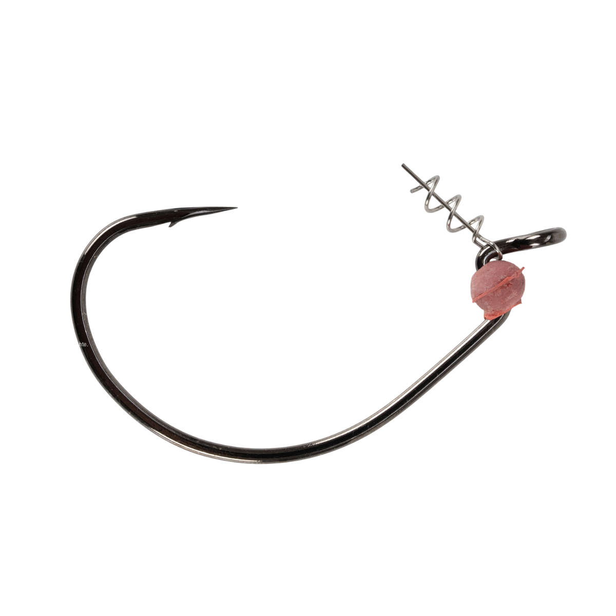 Side view of a Magna B-93 LEHS offset hook with Helix spring keeper and pink stopper bead.