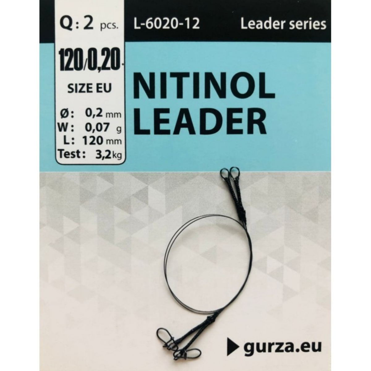 Nitinol Leaders, 4.72 in (120 mm) long with 0.0079 in (0.20 mm) nickel-titanium wire, shown in two-pack packaging.
