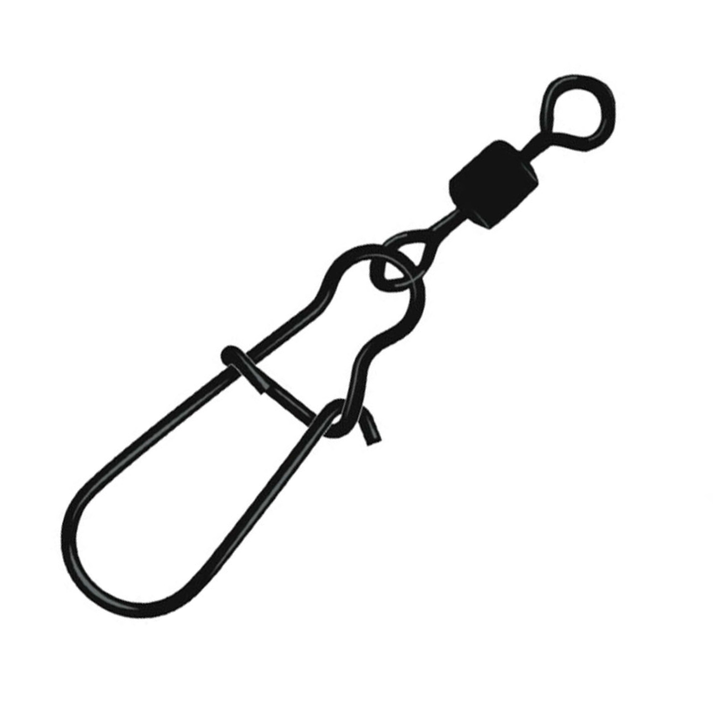 Intech Snap with Swivel matte black fishing snap and barrel swivel on white background