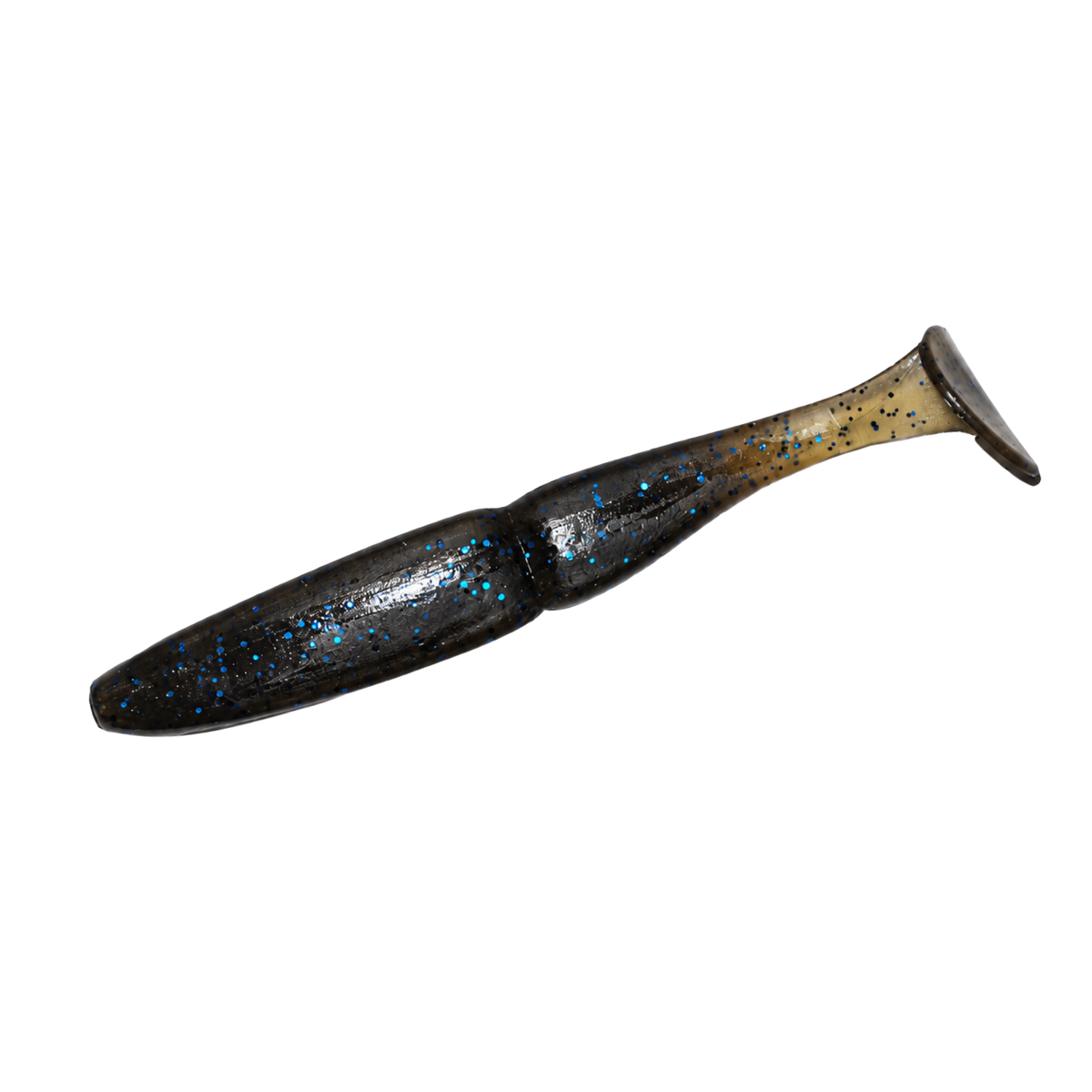 Intech Slim Shad 2.5-inch paddle tail swimbait in Black Blue Glitter, showing a dark translucent body with blue glitter and a paddle tail.