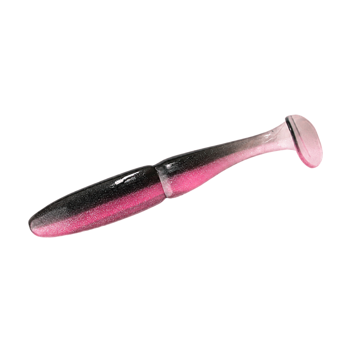 Intech Slim Shad 2.5-inch paddle tail swimbait in Black Pink Pearl, showing its slim body and paddle tail on a white background.