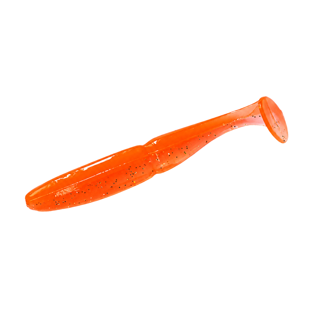 Intech Slim Shad 2.5-inch paddle tail swimbait in Fire Orange, showing a bright orange translucent body with glitter flecks.