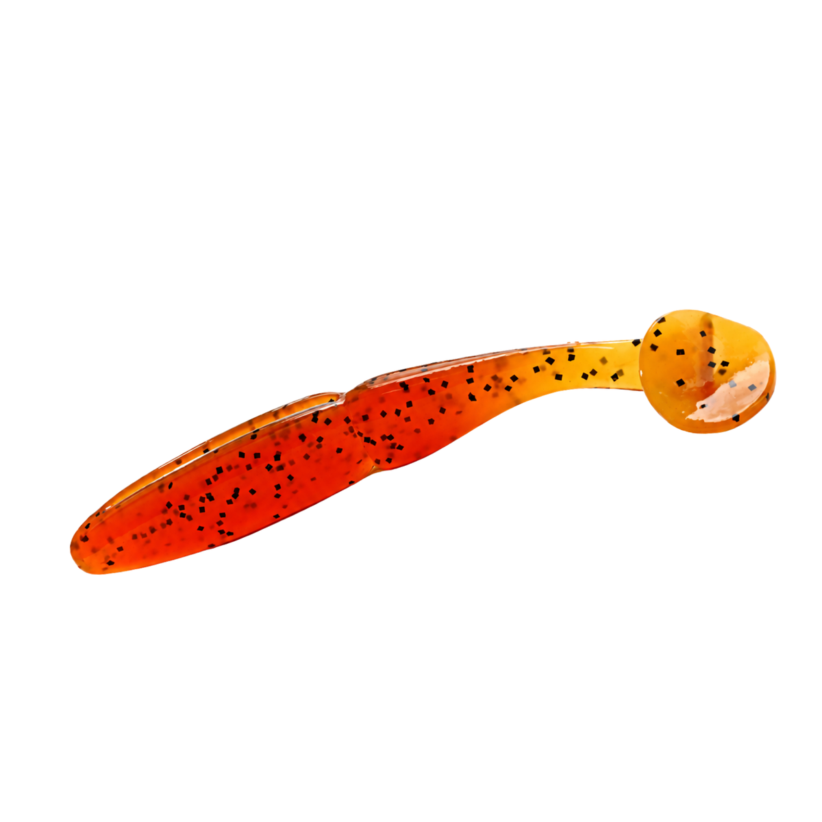 Intech Slim Shad 2.5-inch paddle tail swimbait in Motor Oil Orange, showing an orange body with black flakes and a paddle tail.