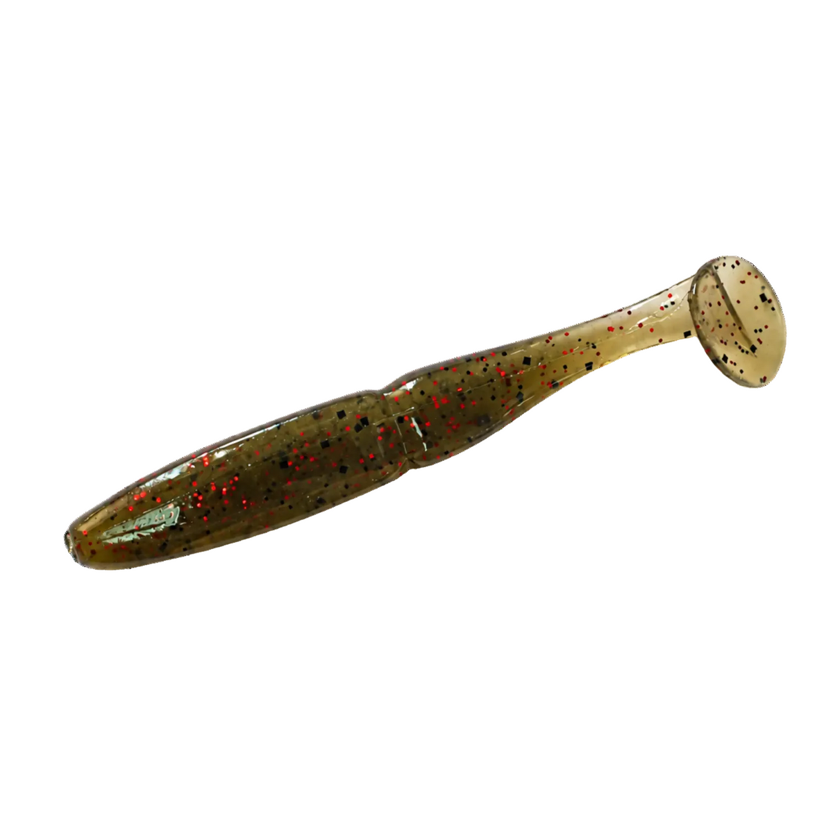 Intech Slim Shad 2.5-inch paddle tail swimbait in Smoke Red Flake, showing a translucent smoky body with red and black flakes.