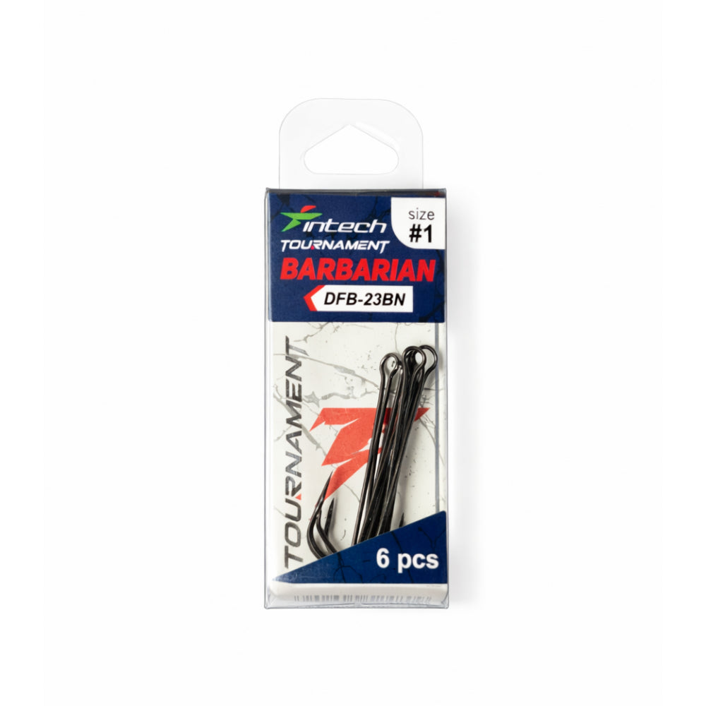 Package of Intech Tournament Barbarian fishing hooks #1 on a white background