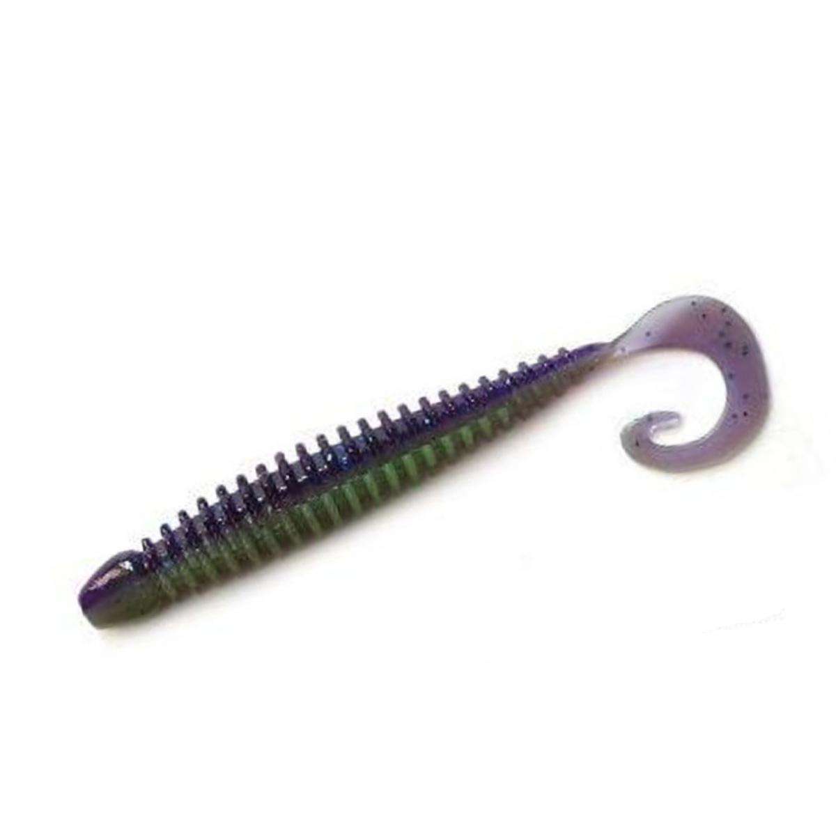 TurboRib 3-inch Junebug ribbed twister grub soft plastic lure with curly-tail action on white background.